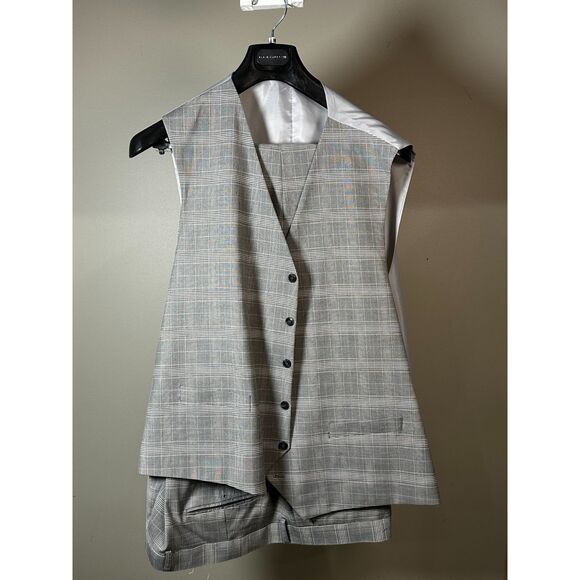 Alain Dupetit Light Grey Glen Plaid 3-Piece Suit 54L Jacket Vest Pants EUC - Picture 1 of 9